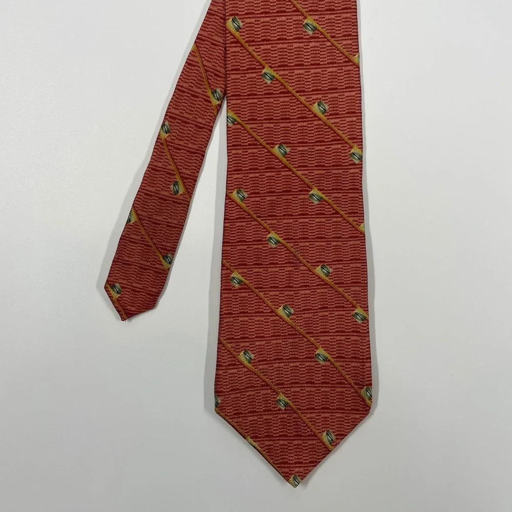 Stafford Burnt Orange Striped Silk Necktie Mens One Size